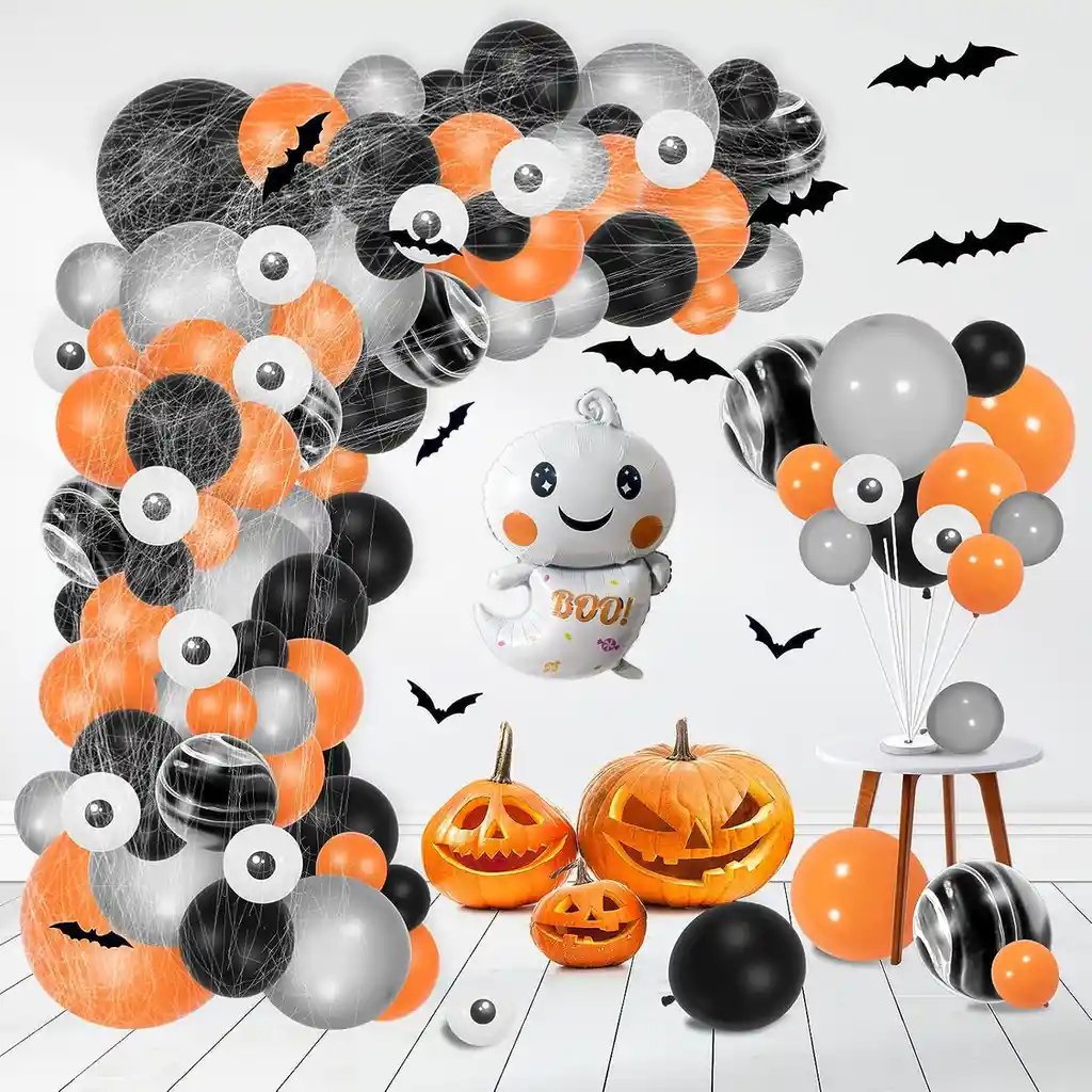 Kit Globos Halloween Fantasma Naranja Negro Gris