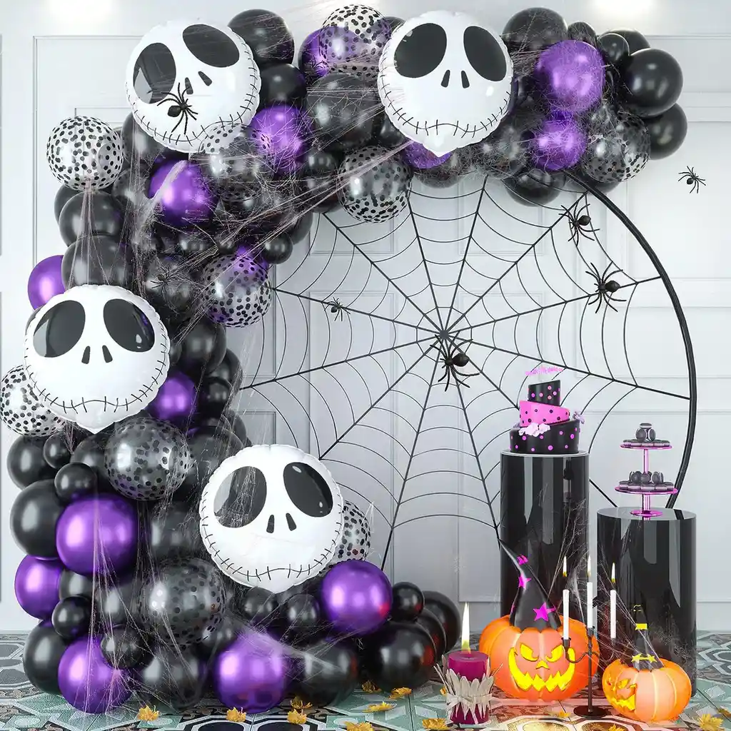 Kit Globos Halloween Cabeza Calavera Jack Negro Morado