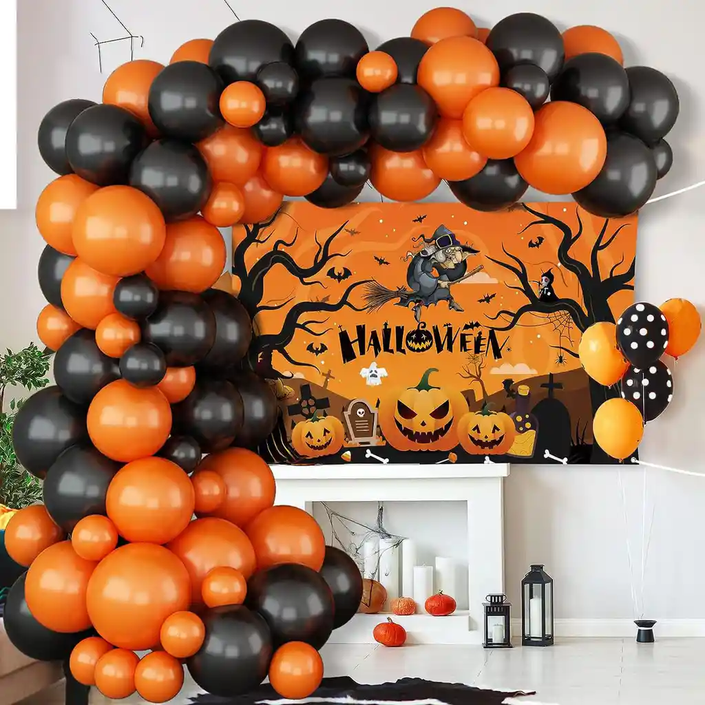 Kit Globos Halloween Negro Naranja Polka