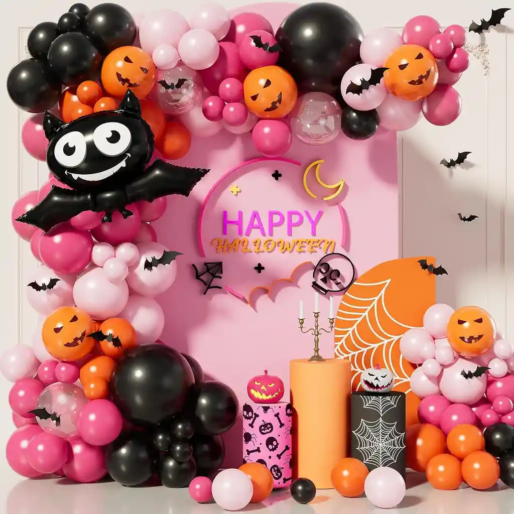 Kit Globos Halloween Murciélago Fucsia Naranja Niña