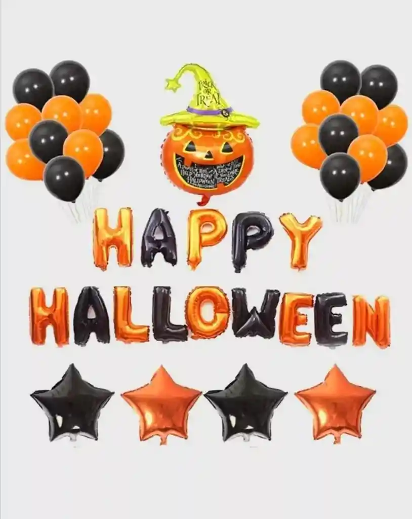 Kit Globos Halloween Calabaza Letras Naranja Negro