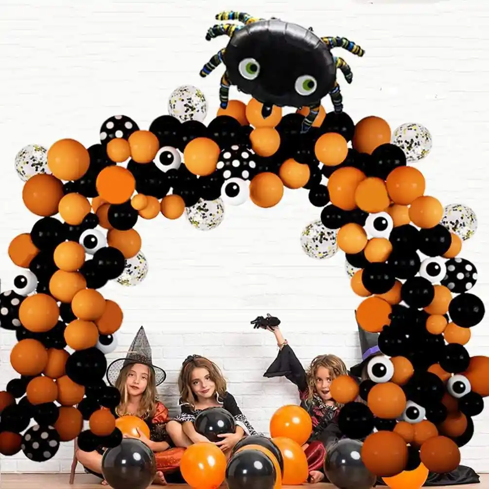 Kit Globos Halloween Araña Naranja Negro Polka