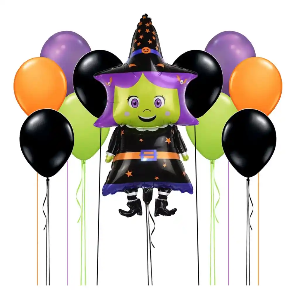 Kit Globos Halloween Bruja Naranja Morado