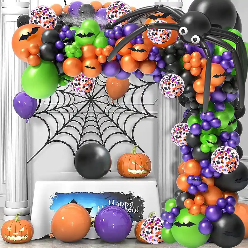 Kit Globos Halloween Araña Negro Naranja Morado