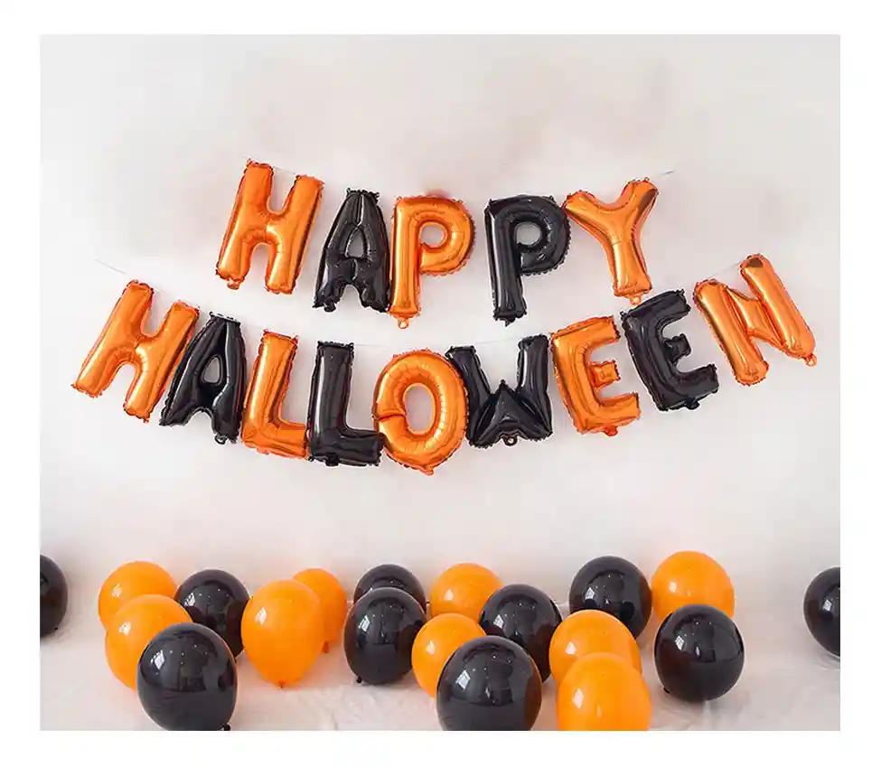 Kit Globos Halloween Letras Negro Naranja