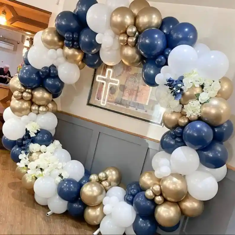 Arco Globos Azul Dorado Boda Grado Bautizo Comunión