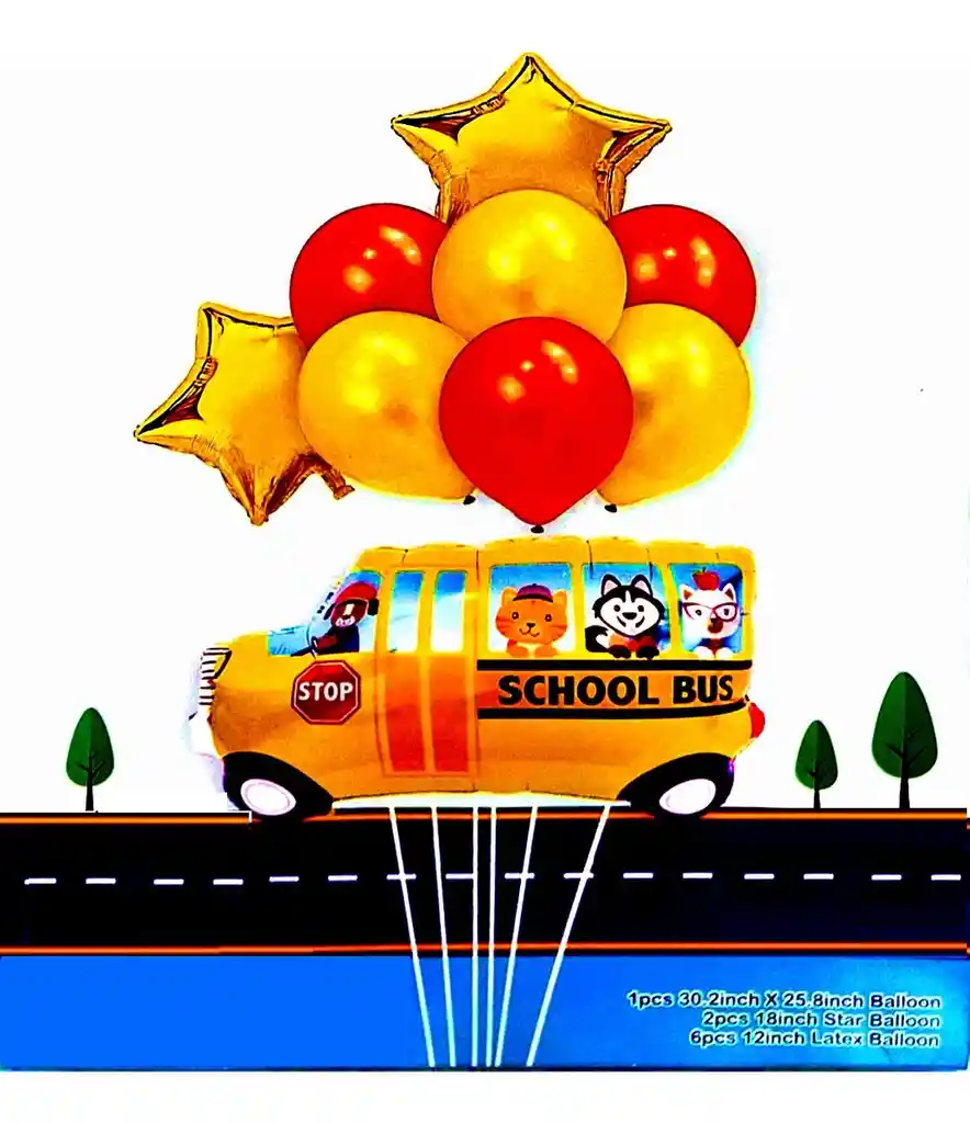 Bouquet Globos Auto Bienvenida Escolar Amarillo