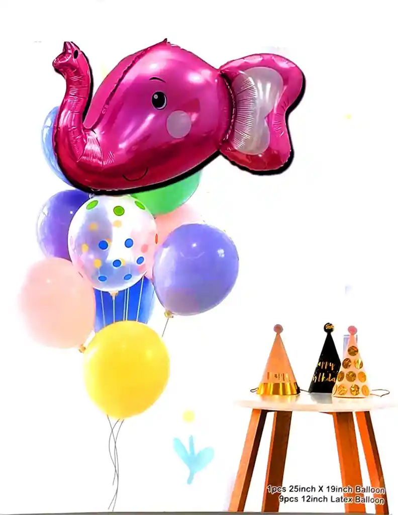 Bouquet Kit De Globos Elefante Rosado Selva Cumpleaños