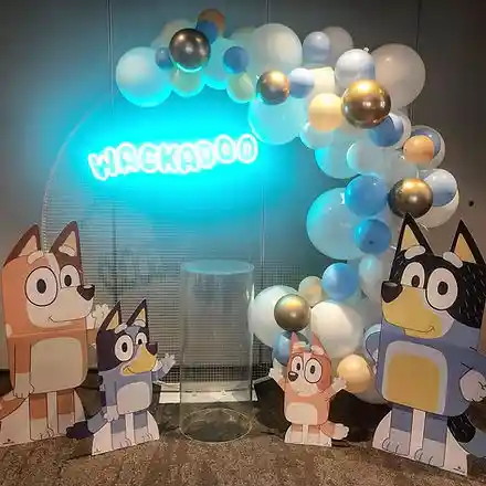 Arco Globos Blanco Azul Dorado Bluey Perro Mascota