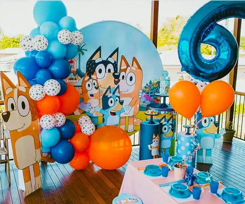 Arco Globos Bluey Naranja Azul Número Perro