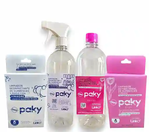 Duo Pack Limpiador Paky Con Aroma Rosal Y Vinagre En Pastillas Efervescentes Paky Con 2 Botellas, 1 Atomizador Y 1 Tapa