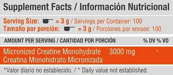 Creatina Monohidratada 3000 Mg 100 Servicios