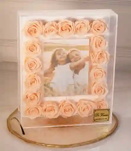 Porta Retratos Fondo Blanco Con Rosas Preservadas Salmón , Con Foto Personalizada!