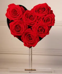 Corazón Love 8 Rosas Rojas Premium En Acrílico Negra