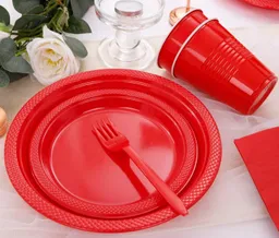 Platos, Vasos Y Tenedores Set Para Fiesta Rojo