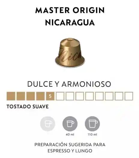 Café Master Origin Nicaragua X 10 Cápsulas Original Nespresso