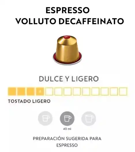 Café Espresso Volluto Decaffeinato X 10 Cápsulas Original Nespresso