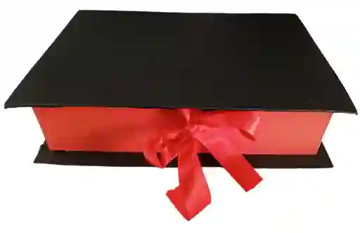 Caja De Regalo Color Negro Por Fuera Y Rojo Por Dentro Estuche Tipo Libro Rectangular Con Tapa - Ancho 22cm X Alto 9cm X Largo 33cm Amor Y Amistad San Valentin Cumpleaños Fiesta Y Decoracion