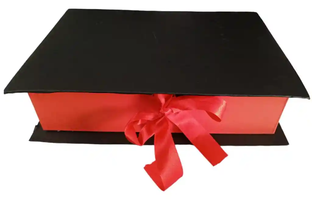 Caja De Regalo Color Negro Por Fuera Y Rojo Por Dentro Estuche Tipo Libro Rectangular Con Tapa - Ancho 22cm X Alto 9cm X Largo 33cm Amor Y Amistad San Valentin Cumpleaños Fiesta Y Decoracion