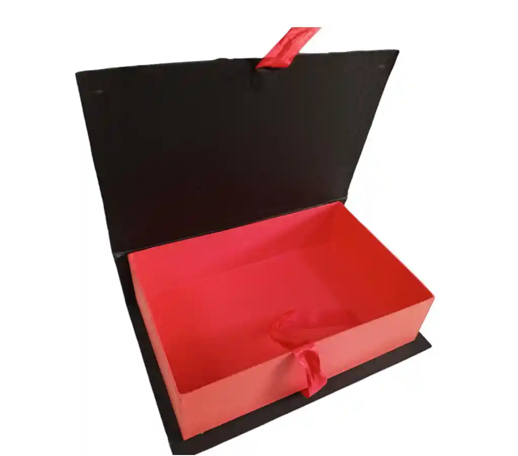 Caja De Regalo Color Negro Por Fuera Y Rojo Por Dentro Estuche Tipo Libro Rectangular Con Tapa - Ancho 22cm X Alto 9cm X Largo 33cm Amor Y Amistad San Valentin Cumpleaños Fiesta Y Decoracion