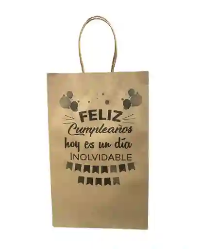 Bolsa De Regalo Kraft Grande Feliz Cumpleaños Largo 37cm X Ancho 23cm