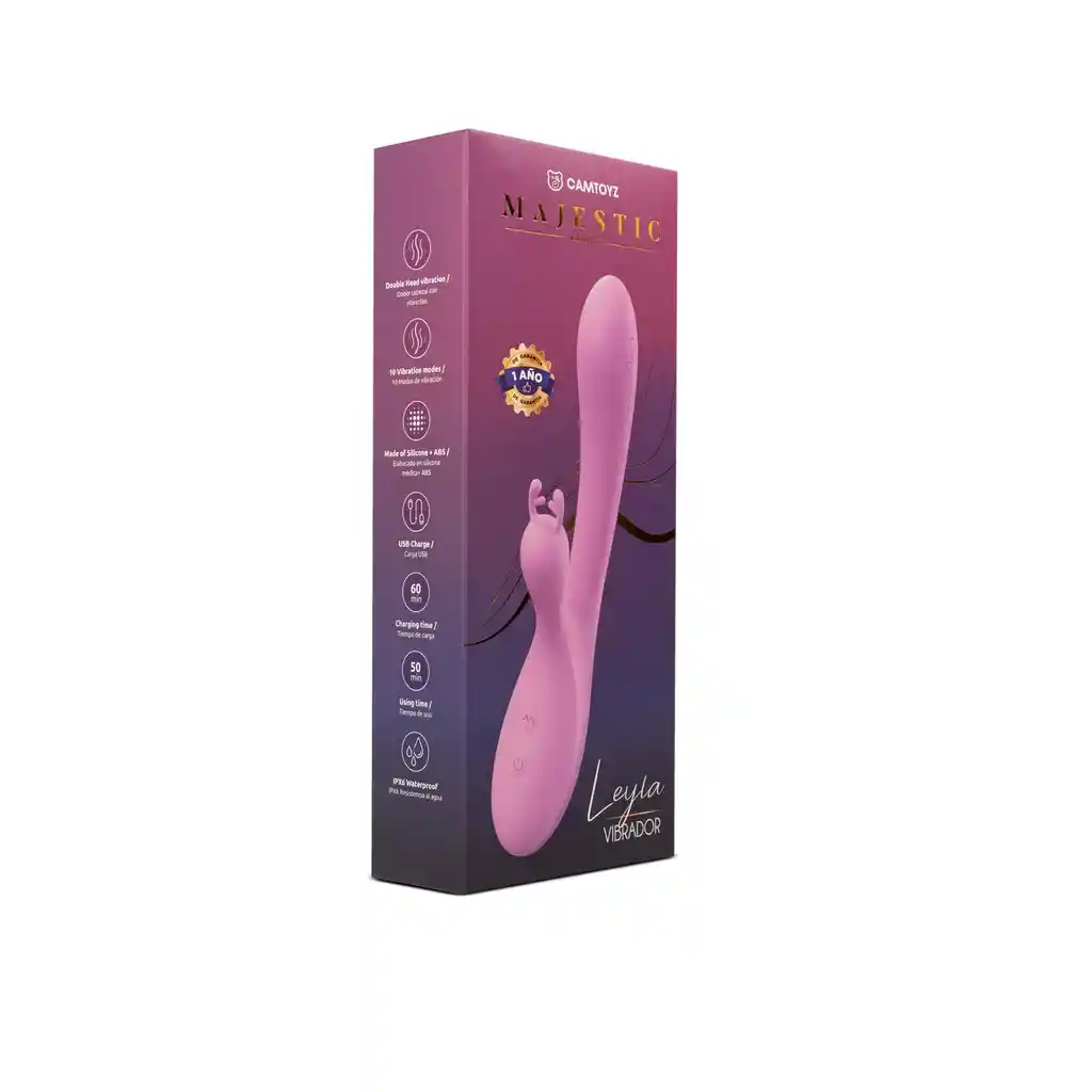 Vibrador Leyla Doble Estimulación Lila Recargable Majestic Camtoyz