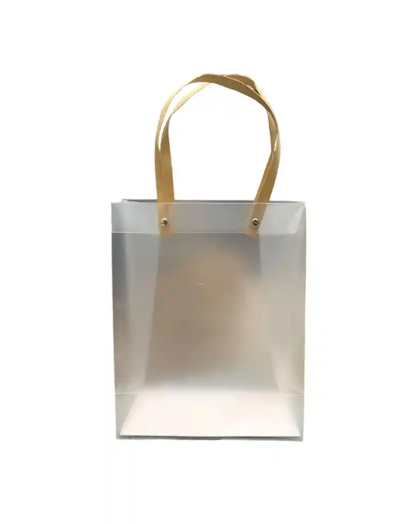 Bolsa De Regalo Transparente De Acetato Plastico Grueso Matte Con Manija De Bambu - Largo 25cm X Ancho 20cm