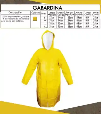 Gabardina Impermeable C16 Talla L, Xl Xxl