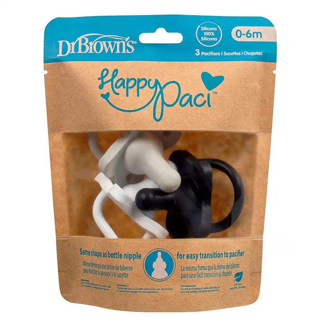 Chupos De Entretencion Dr Browns Silicona Happypaci 0-6m Negro