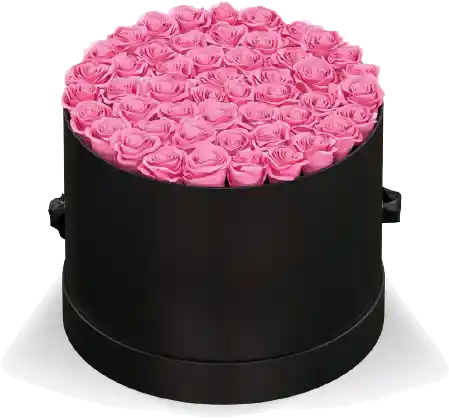 Caja Top Negra Cilindrica Con Rosas Preservadas Rosadas
