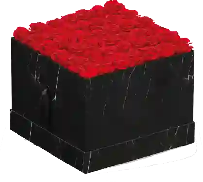 Caja Top Negra Mármol Cuadrada Con Rosas Preservadas Rojas
