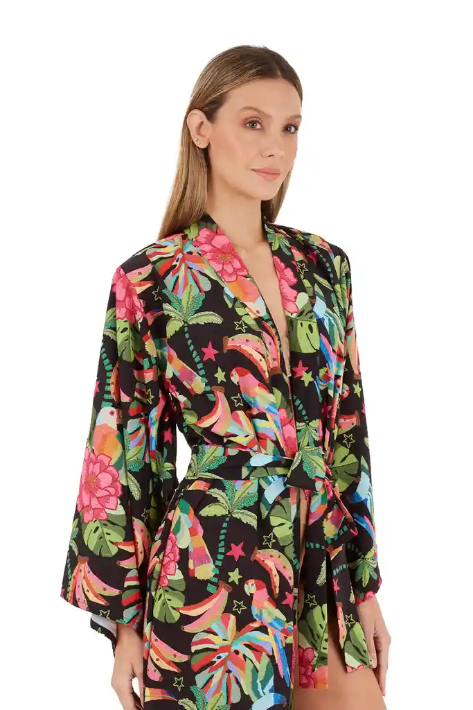 Kimono Hera Estampado Negro S