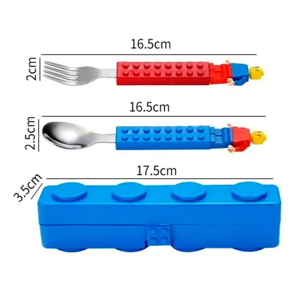 Kit X2 Cubiertos Niño Bloques Tipo Lego Cuchara Y Tenedor