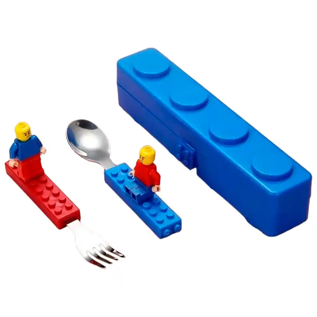Kit X2 Cubiertos Niño Bloques Tipo Lego Cuchara Y Tenedor