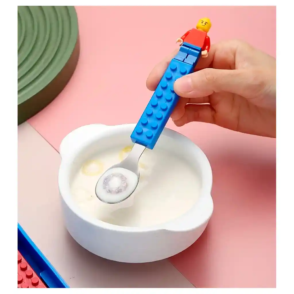 Kit X2 Cubiertos Niño Bloques Tipo Lego Cuchara Y Tenedor