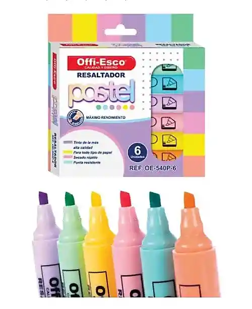 Resaltador Colores Pastel X 6 Unidades Offi Esco Oe-540p-6	