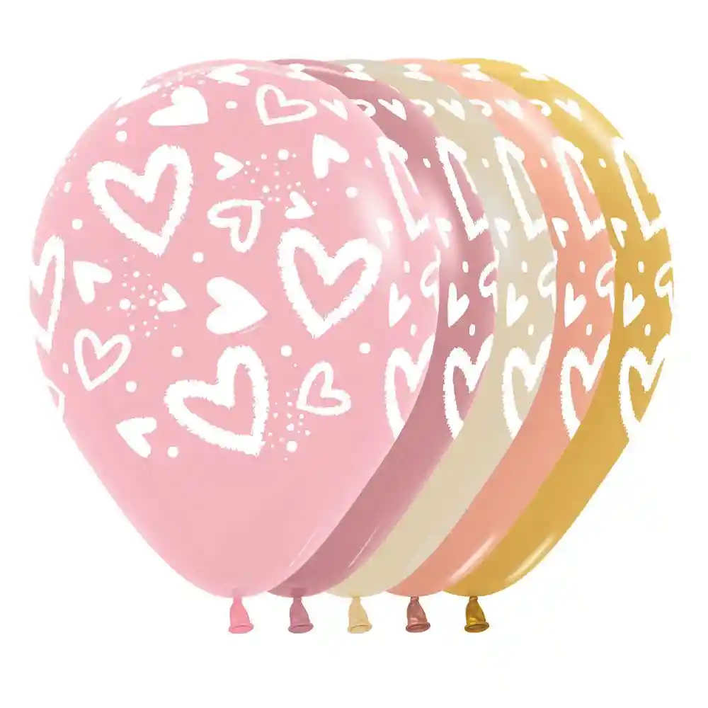 Bouquet Corazones Surtidos Brillantes (6 Globos Inflados Con Helio)