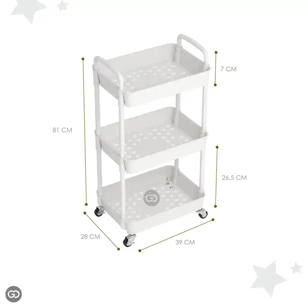 Rack Estante De Almacenamiento 3 Niveles Móvil Llantas 360°