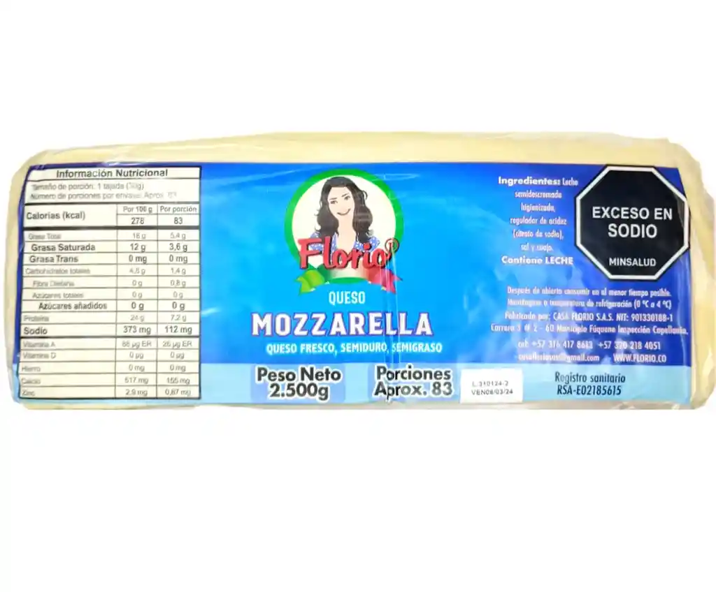 Queso Mozarrella Bloque X 2500 Gr