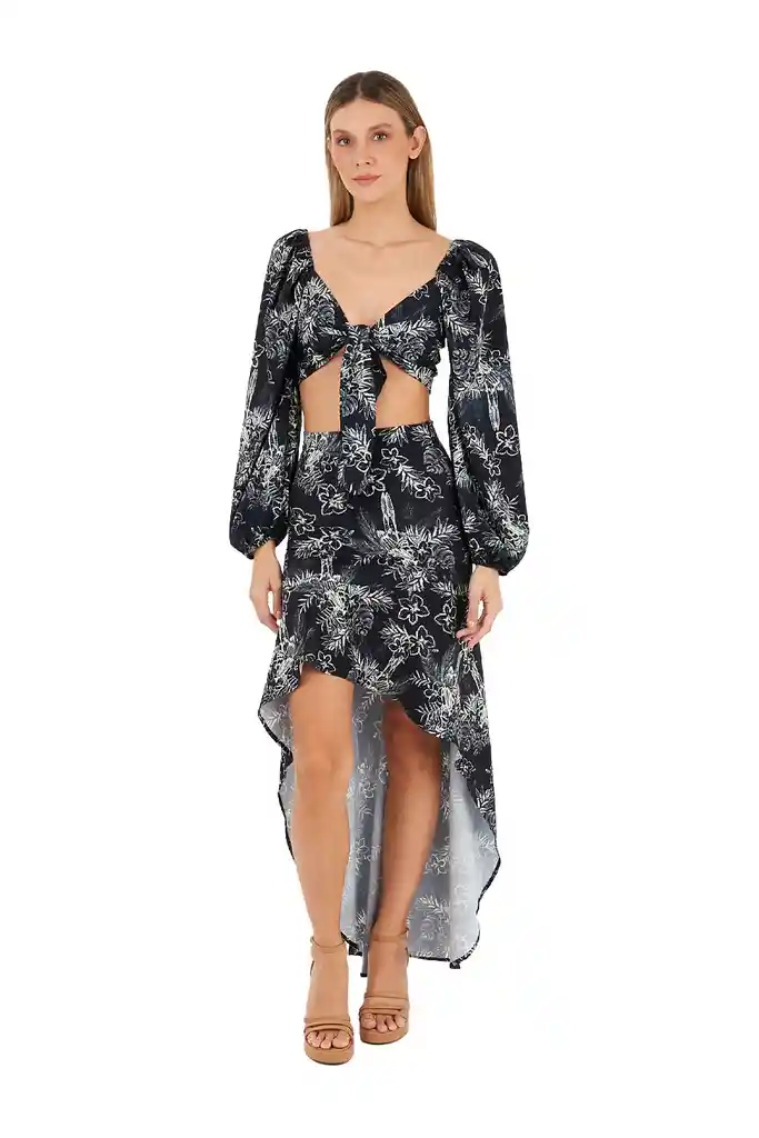 Top Tropicalia Estampado Negro Xs