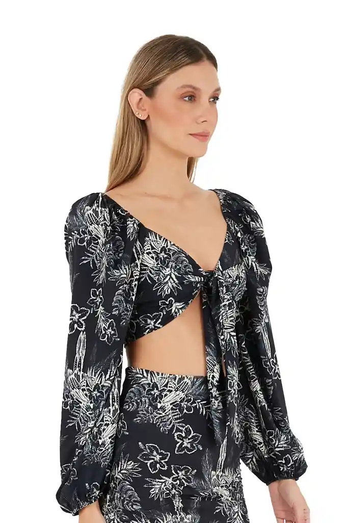 Top Tropicalia Estampado Negro Xs