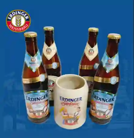 Cerveza Erdinger Weissbrau 4 Cervezas + Vaso De Porcelana Estampado