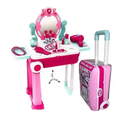 Set De Tocador Maquillaje Niñas 60cm Maleta Ruedas Infantil