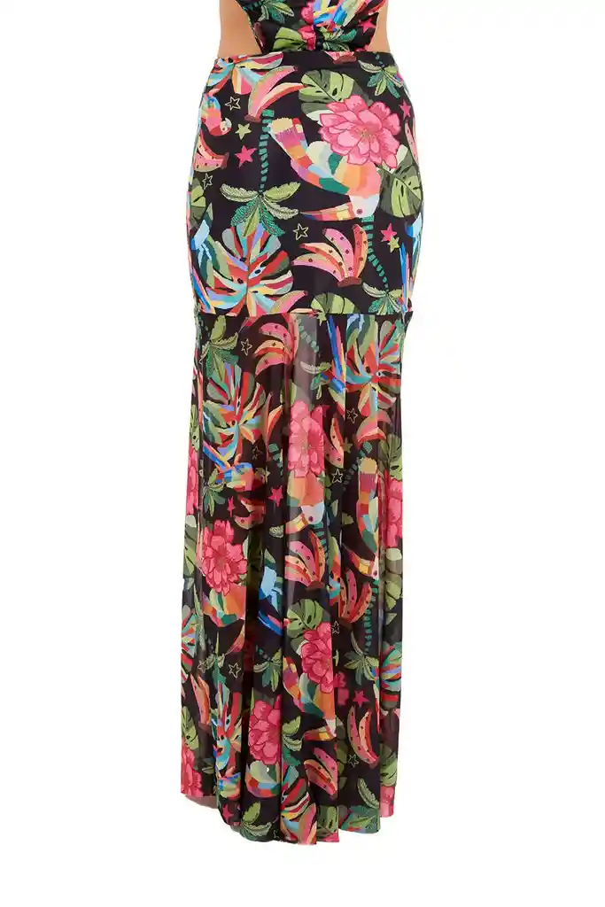 Falda Larga Raina Estampado Negro M