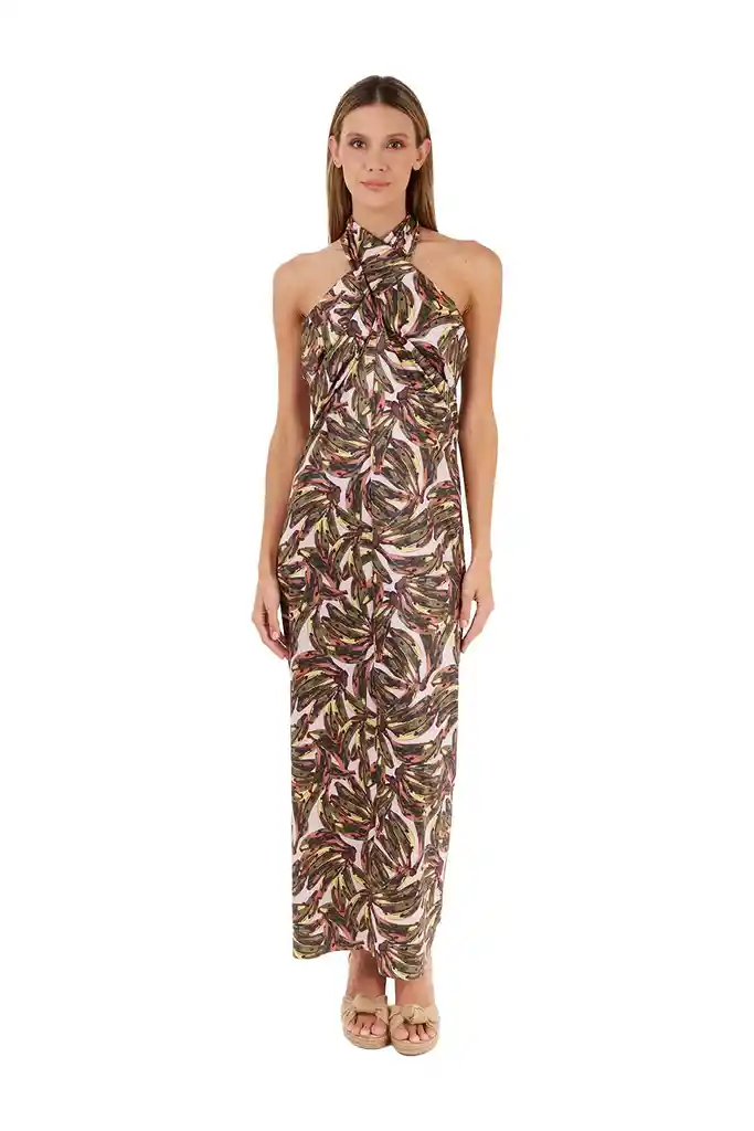 Vestido Largo Tropico Estampado Verde S
