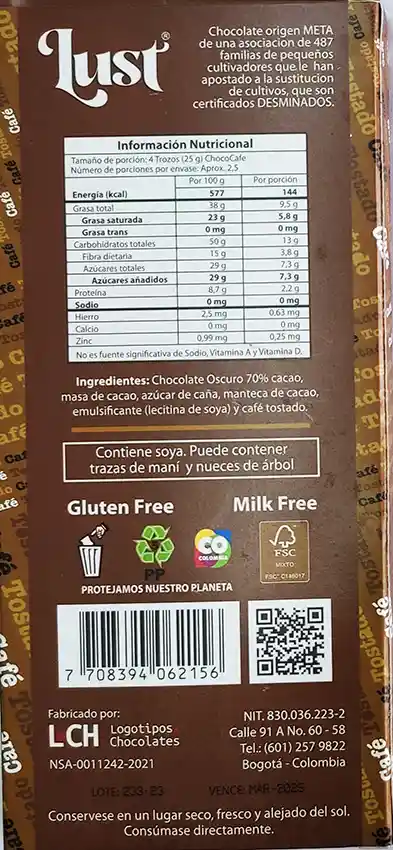 Chococafe Tostado 70%