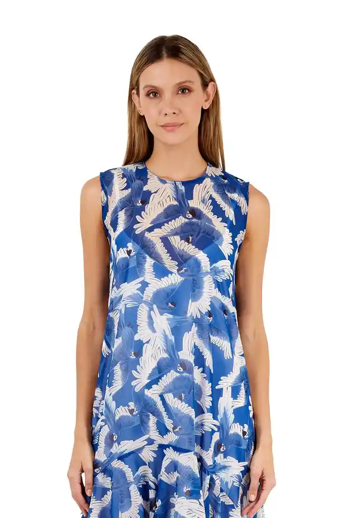 Vestido Largo Aviva Estampado Azul Xs