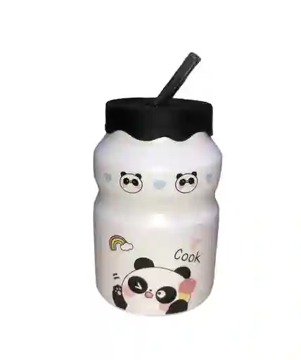Mug Taza Pocillo Vaso Ceramica Tapa Y Cuchara Motivo Panda Con Arcoiris