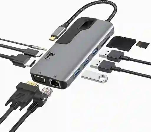 Hub Adaptador Usb-c A Vga Rj45 Hdmi Microsd Mac Ipad Windows