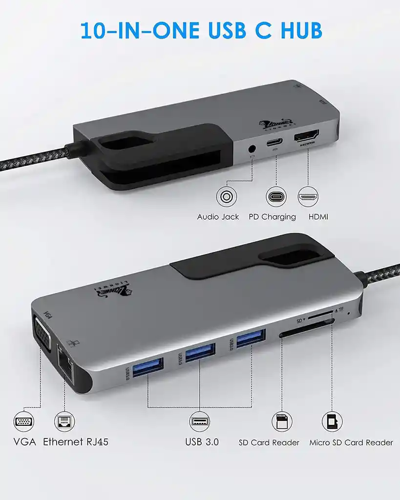 Hub Adaptador Usb-c A Vga Rj45 Hdmi Microsd Mac Ipad Windows